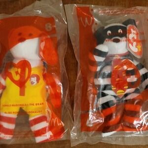 Ty Teenie Beanie Babies 2004 McDonalds Ronald McDonald & Hamburglar Bears Set 2